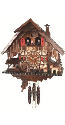 カッコー時辰儀 室内装飾 飾りつけ時辰儀 外国でひな形 亜米利加 Engstler Quartz Cuckoo Clock Black Forest House with Moving Beer Drinker and Mill Wheel, with Music EN 487 QMTカッコー時辰儀 室内装飾 飾りつけ時辰儀 外国でひな形 亜米利加