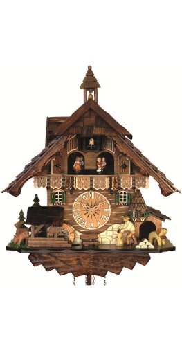 カッコー時辰儀 室内装飾 飾りつけ時辰儀 外国でひな形 亜米利加 Engstler Quartz Cuckoo Clock Black Forest House with Moving Wood Chopper and Mill Wheel, with Music EN 483 QMTカッコー時辰儀 室内装飾 飾りつけ時辰儀 外国でひな形 亜米利加