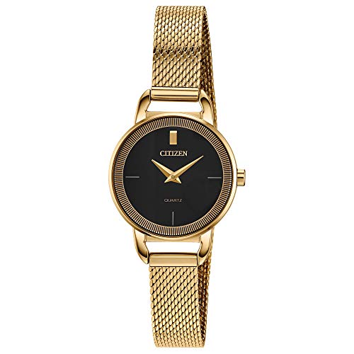 腕時計 シチズン 逆輸入 海外モデル 海外限定 Citizen Quartz Womens Watch, Black Dial, Stainless Steel, Classic, Gold腕時計 シチズン 逆輸入 海外モデル 海外限定|angelica