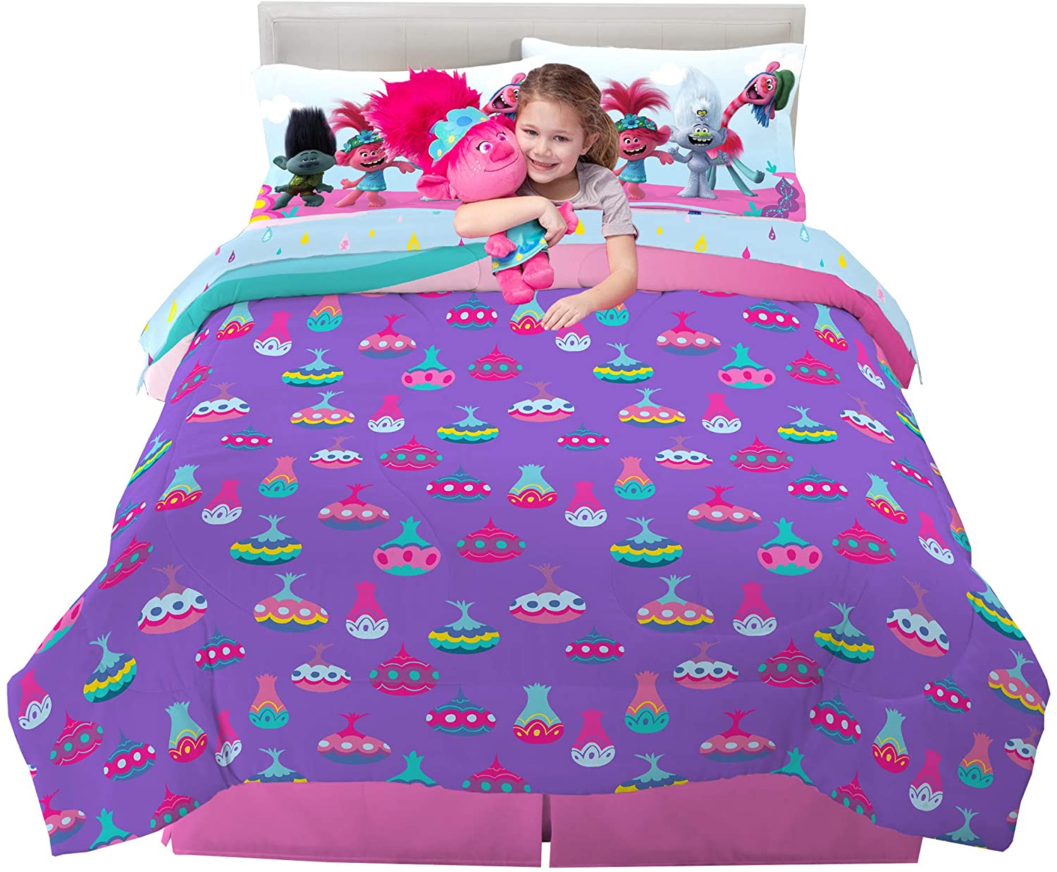 トロールズ アメリカ直輸入 アニメ 映画 ドリームワークス 送料無料 Franco Kids Bedding Super Soft Comforter With Sheets And Cuddle Pillow Bedroom Set 6 Piece Full Size Trolls World Tourトロールズ アメリカ直輸入 アニメ 映画 ドリームワークス