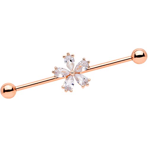 ボディキャンディー ボディピアス アメリカ 日本未発売 ウォレット Body Candy Womens 14G PVD Steel Helix Cartilage Earring Rosy Clear Accent Flower Industrial Barbell 1 1/2"ボディキャンディー ボディピアス アメリカ 日本未発売 ウォレット|angelica