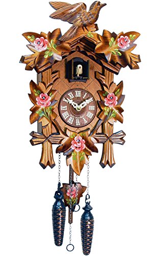 カッコー時辰儀 室内装飾 飾りつけ時辰儀 外国でひな形 亜米利加 Alexander Taron Importer Black Forest Carved Cuckoo Clock with Red Flowersカッコー時辰儀 室内装飾 飾りつけ時辰儀 外国でひな形 亜米利加