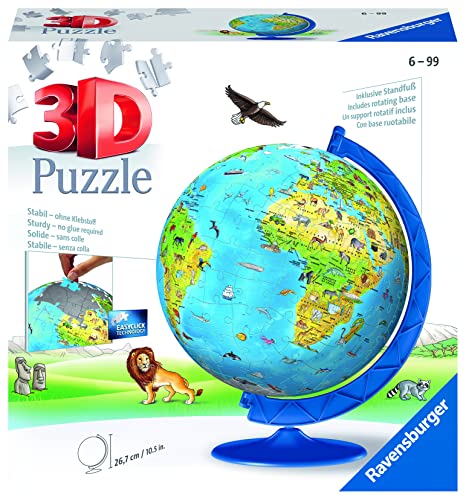 ジグソーパズル 海外製 180ピース 3D立体パズル 子供の世界の地球儀 高さ26.7&times;横22センチ 絵画・アート Ravensburger｜angelica