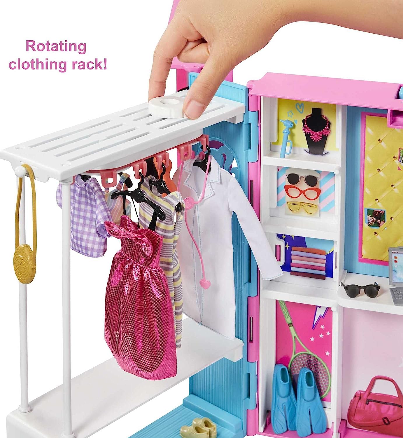 楽天市場 バービー バービー人形 送料無料 Barbie Dream Closet With Blonde Barbie Doll 25 Pieces Toy Closet Expands To 2 Ft Wide Features 10 Storage Areas Full Length Mirror Customizable Desk Space And Rotating Clothes