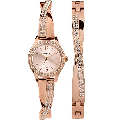 ウオッチ 引き分けメックス レディース Timex Women\u0027s Dress Crystal 23粍 Watch \u0026 Bracelet Gift Set ? Rose Gold-Toneウオッチ 引き分けメックス レディース