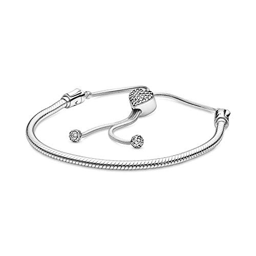 パンドラ ブレスレット アクセサリー ブランド かわいい Pandora Jewelry Heart Clasp Snake Chain Slider Cubic Zirconia Bracelet In Sterling Silver 11 0 パンドラ Web限定