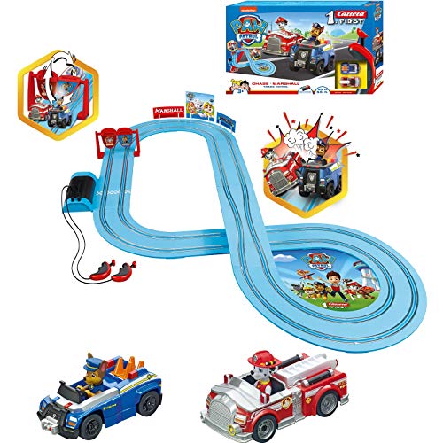 特売 インテリアホビー パウパトロール おもちゃ アメリカ直輸入 Upパウパトロール And Years 3 Ages Kids For Set Racing Beginner Battery Powered Marshall And Chase Cars 2 Includes Track Race Car Slot Patrol Paw First 送料無料 Carrera