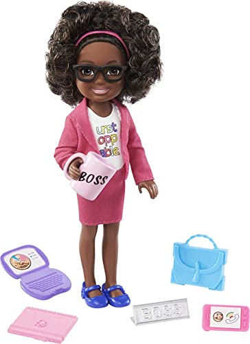 バービー バービー人形 Barbie Chelsea Can Be Anything Doll & Playset, Brunette Boss Small Doll with Curly Hair, Outfit & 7 Career Accessoriesバービー バービー人形｜angelica