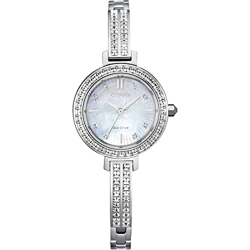 ウォッチ シチズン 逆インポート 外国で青写真 外国で制限事項 Citizen Women\u0027s Eco-Drive Dress Classic Crystal Bangle Watch, Silver-Tone Stainless Steel, Mother of Pearl Dial, 25粍 (Model: EM0860-51D)ウォッチ シチズン 逆インポート 外国で青写真 外国で制限事項
