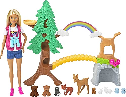 バービー バービーあやつり人形 Barbie Wilderness Guide Doll and Playset, Blonde Fashion Doll with 10 Animal Figures, Tree, Rainbow and Moreバービー バービーあやつり人形
