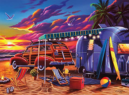 ジグソーパズル 海外製 1000ピース ビーチキャンプ ジェノピープルズ サイズ約68x50センチ 絵画・アート Buffalo Games｜angelica