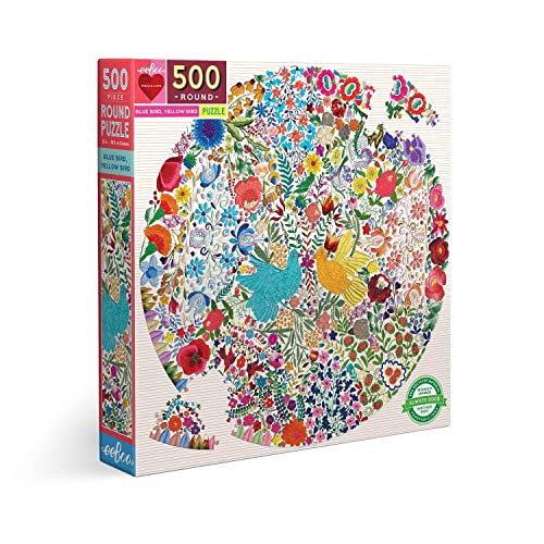 ジグソーパズル 海外製 アメリカ eeBoo 500 Piece Puzzle - Blue Bird Yellow Bird Jigsaw Puzzle for Adults, Circular with 23" Diameter Made with Recycled Board & Vegetable-Based Inkジグソーパズル 海外製 アメリカ|angelica