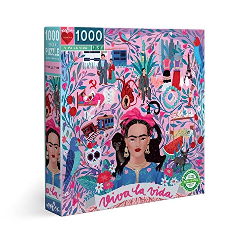 ジグソーパズル 海外製 アメリカ eeBoo: Piece and Love Viva la Vida Frida Kahlo 1000 Piece Square Adult Jigsaw Puzzle, Puzzle for Adults and Families, Glossy, Sturdy Pieces and Minimal Puzzle Dustジグソーパズル 海外製 アメリカ｜angelica