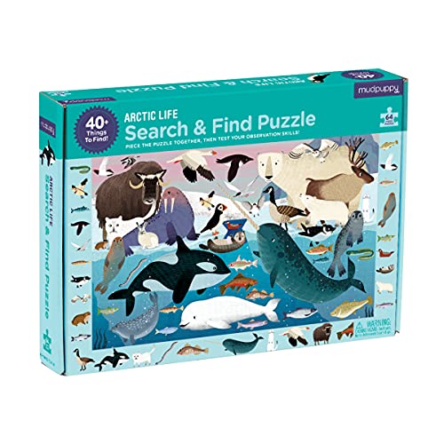 ジグソーパズル 海外製 アメリカ Mudpuppy Arctic Life Search Find Puzzle, 64 Pieces, 23”x15.5” ? For Kids Age 4-7 - Colorful Illustrations of Animals, Fish, Birds Living in the Arctic ? Completジグソーパズル 海外製 アメリカ