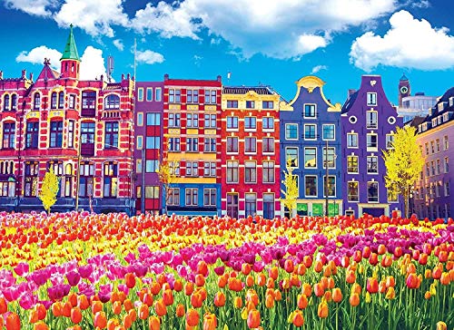 ジグソーパズル 海外製 アメリカ RoseArt - Kodak Premium - Traditional Old Buildings and Tulips in Amsterdam Netherlands Holland - 1000 Piece Jigsaw Puzzle for Adultsジグソーパズル 海外製 アメリカ｜angelica