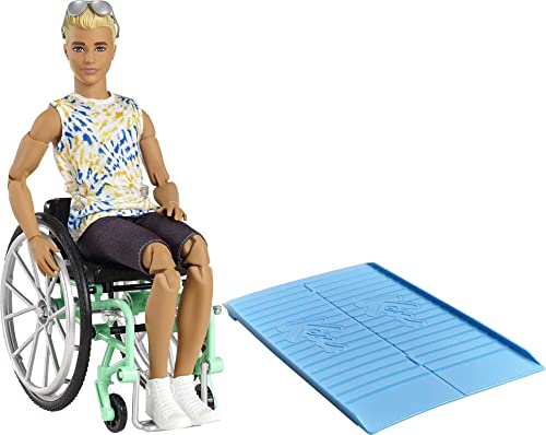 バービー バービーあやつり人形 ケン Ken Barbie Ken Fashionistas Doll #167 with Wheelchair \u0026 Ramp Wearing Tie-Dye Shirt, Black Shorts, White Sneakers \u0026 Sunglasses, Toy for Kids 3 to 8 Years Oldバービー バービーあやつり人形 ケン Ken