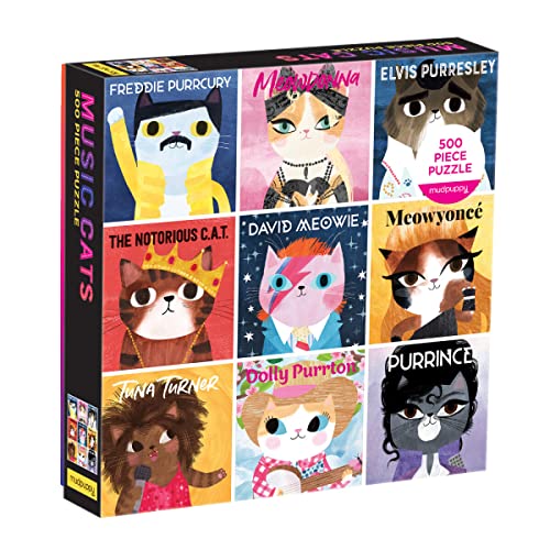 ジグソーパズル 海外製 アメリカ Mudpuppy Music Cats 500 Piece Family Puzzle from Mudpuppy - 20" x 20" Jigsaw Puzzle of Your Favorite Music Legends in Cat Form, Perfect for Hours of Family Fun, Ages 8+ジグソーパズル 海外製 アメリカ｜angelica