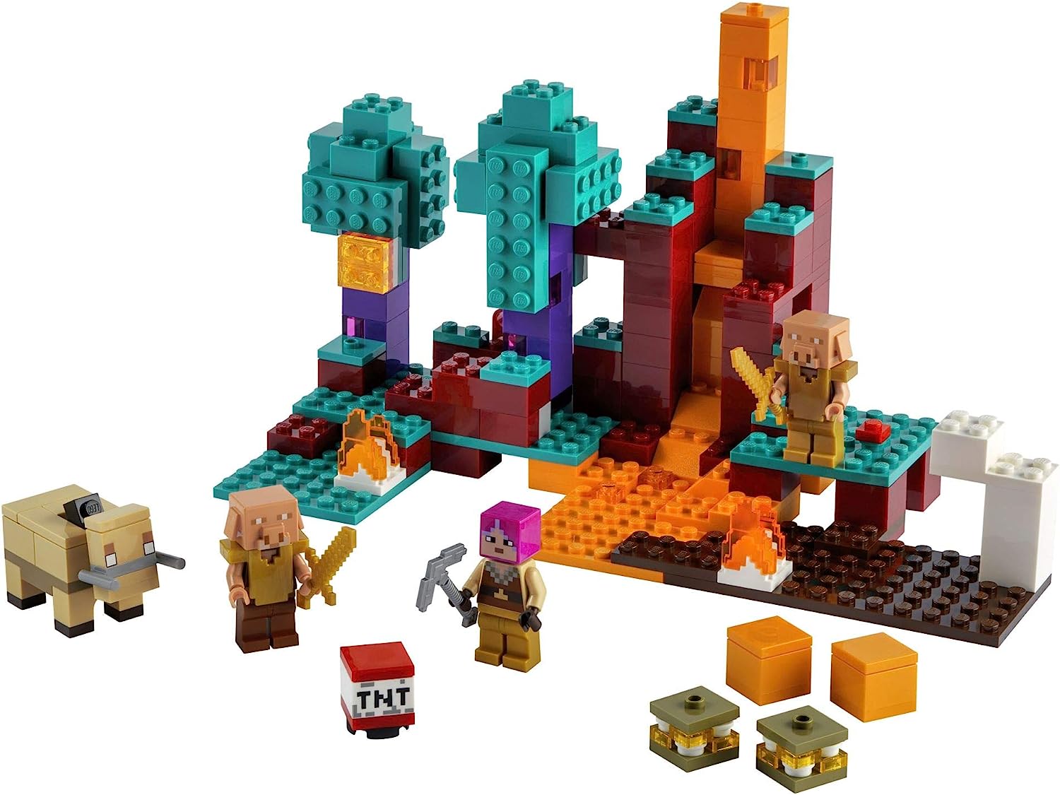 日本産 レゴ マインクラフト Lego Minecraft The Warped Forest Hands On Minecraft Nether Creative Playset Fun Warped Forest Building Toy Featuring Huntress Piglin And Hoglin New 21 287 Pieces レゴ マインクラフトw 魅力的な E