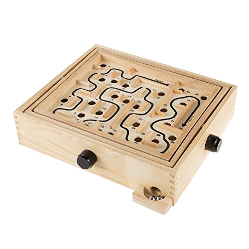 ゲーム盤力くらべ 英語 亜米利加 外国で力くらべ Labyrinth Game - Wooden Puzzle Maze with Two Steel Marbles - 11” x 9.25” Compact Handheld Labyrinth - Classic Mind-Challenging Kids Games for Ages 6 and Up by Hey Playゲーム盤力くらべ 英語 亜米利加 外国で力くらべ