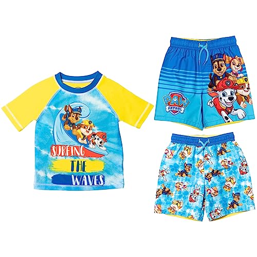 パウパトロール 子供服 水着 ラッシュガードつき 3T 日本サイズ100相当 チェイス ラブル マーシャル スカイ 複数キャラクター ブルー キッズ ファッション 男の子 プール 水遊び