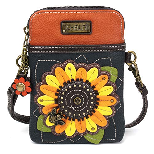 chala バッグ パッチ カバン かわいい CHALA Plant Life Collection Cell Phone Crossbody Purse-Women PU Leather/Canvas Multicolor Handbag with Adjustable Strap - Sunflower - navychala バッグ パッチ カバン かわいい
