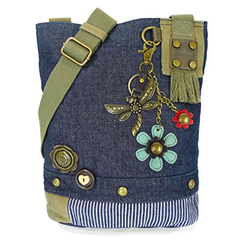 chala 御徒面子 継ぎ切れ 鞄 愛くるしい Chala Canvas Patch Cross-body Women\u0027s handbags with Dragonfly Key-Fob (Denim-Metal-DF1), Smallchala 御徒面子 継ぎ切れ 鞄 愛くるしい