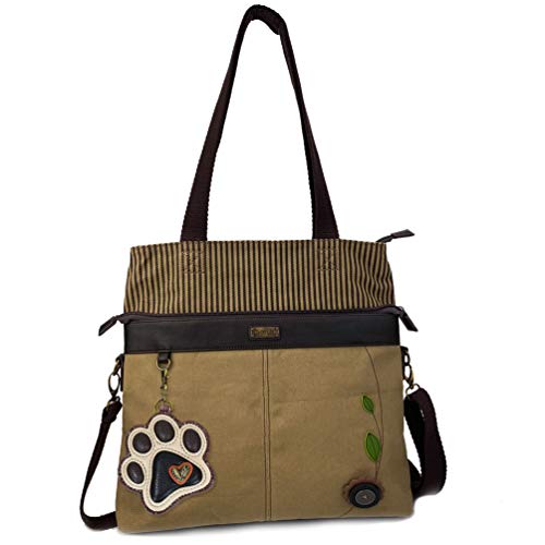chala 御徒面子 継ぎ切れ 鞄 愛くるしい CHALA Canvas Convertible Tote- Crossbody Or Shoulder Handbags Key Fob- Olive (Ivory Paw)chala 御徒面子 継ぎ切れ 鞄 愛くるしい