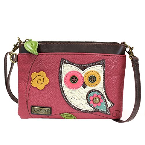 chala 御徒面子 継ぎ切れ 鞄 愛くるしい CHALA Mini Crossbody Handbag (Owl/Dark Pink)chala 御徒面子 継ぎ切れ 鞄 愛くるしい