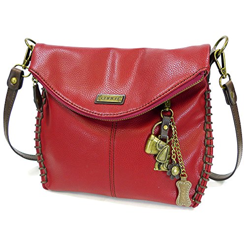 chala バッグ パッチ カバン かわいい CHALA Charming Crossbody Bag - Flap Top and Leather Key Charm in Burgundy Cross-Body or Shoulder Purse (Dog)chala バッグ パッチ カバン かわいい|angelica