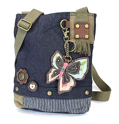 chala バッグ パッチ カバン かわいい CHALA Patch Cross-Body Women Handbag, Blue Denim Canvas Messenger Bag - New Butterfly - Denimchala バッグ パッチ カバン かわいい