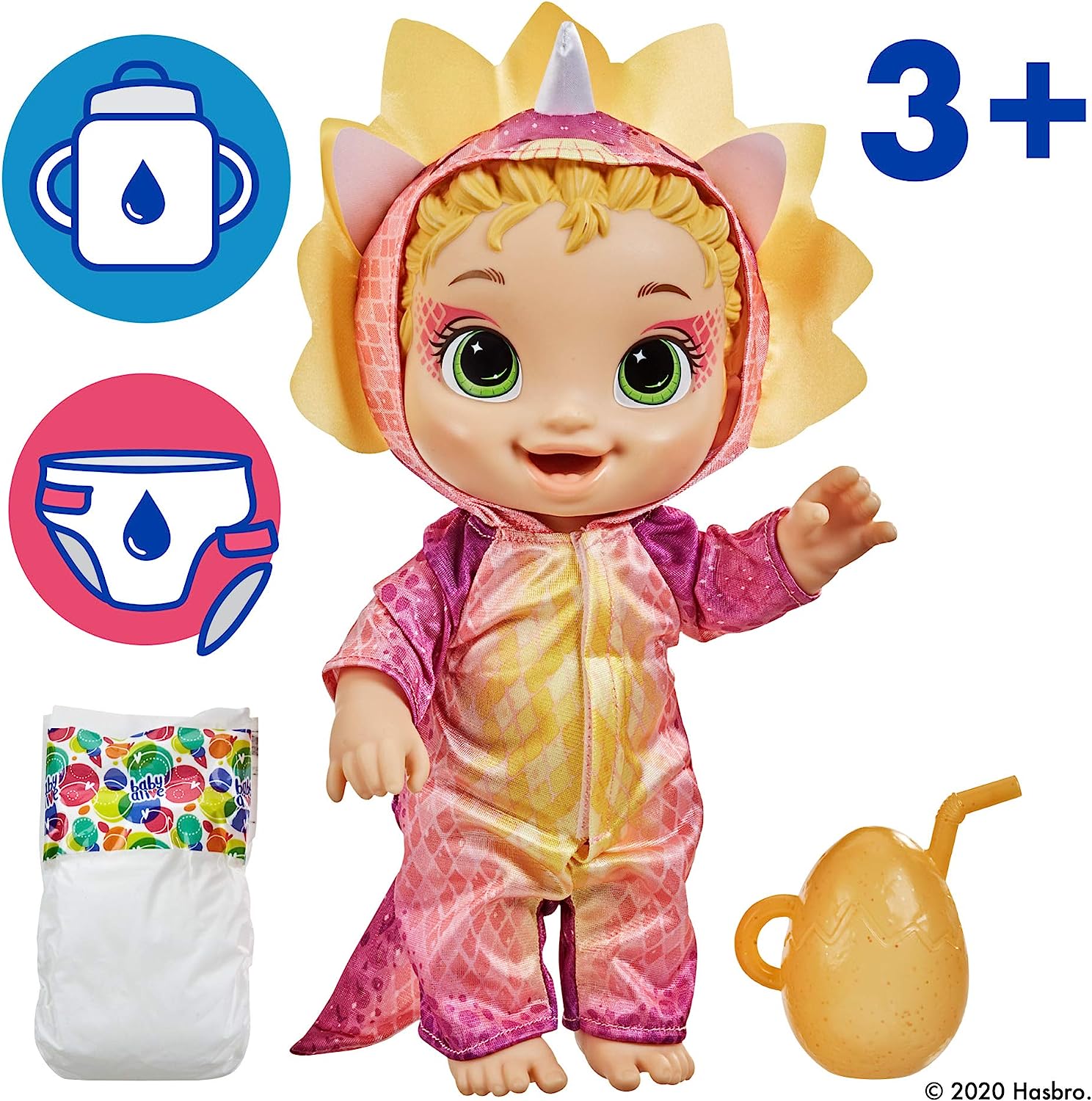 ベビーアライブ 赤ちゃん おままごと ベビー人形 送料無料 Baby Alive Dino Cuties Doll Triceratops Doll Accessories Drinks Wets Triceratops Dinosaur Toy For Kids Ages 3 Years And Up Blonde Hairベビーアライブ 赤ちゃん おままごと ベビー人形