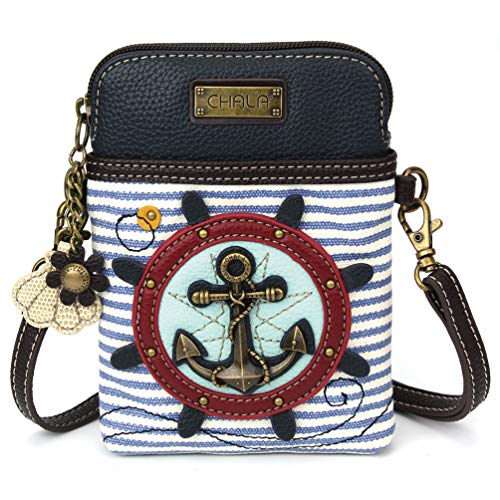 chala 御徒面子 継ぎ切れ 鞄 愛くるしい CHALA Ocean Collection Cell Phone Crossbody Purse-Women PU Leather/Canvas Multicolor Handbag with Adjustable Strap - Anchor - blue \u0026 white stripechala 御徒面子 継ぎ切れ 鞄 愛くるしい