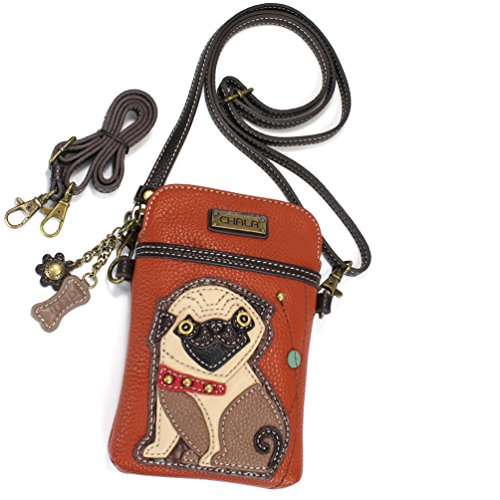 chala 御徒面子 継ぎ切れ 鞄 愛くるしい CHALA Dog Collection Cell Phone Crossbody Purse-Women PU Leather/Canvas Multicolor Handbag with Adjustable Strap - Pug - orangechala 御徒面子 継ぎ切れ 鞄 愛くるしい