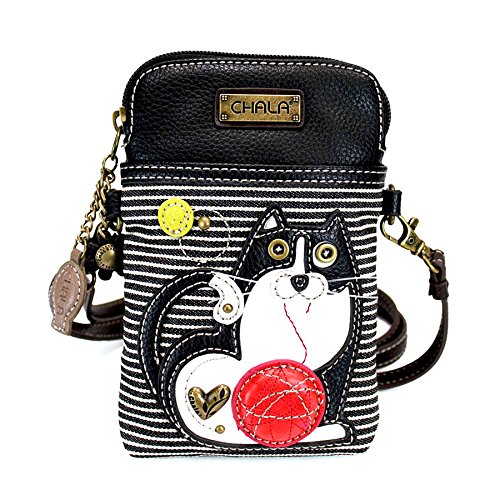chala バッグ パッチ カバン かわいい CHALA Cat Collection Cell Phone Crossbody Purse-Women PU Leather/Canvas Multicolor Handbag with Adjustable Strap - Fat Cat - black stripechala バッグ パッチ カバン かわいい｜angelica