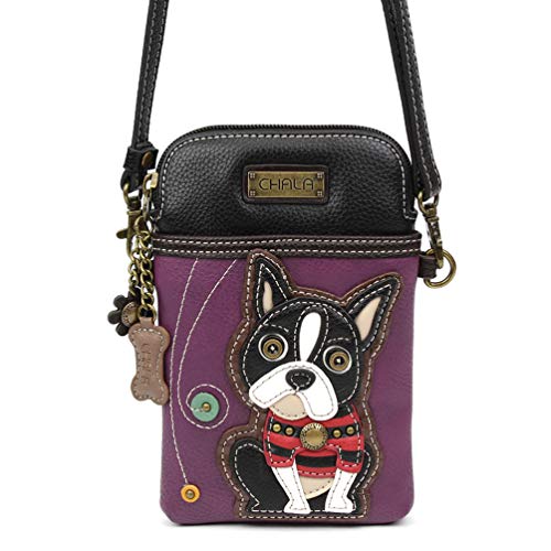 chala 御徒面子 継ぎ切れ 鞄 愛くるしい CHALA Dog Collection Cell Phone Crossbody Purse-Women PU Leather/Canvas Multicolor Handbag with Adjustable Strap - Boston Terrier - purplechala 御徒面子 継ぎ切れ 鞄 愛くるしい