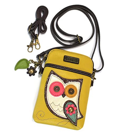 chala バッグ パッチ カバン かわいい CHALA Bird Collection Cell Phone Crossbody Purse-Women PU Leather/Canvas Multicolor Handbag with Adjustable Strap - Owl Gen II - mustardchala バッグ パッチ カバン かわいい