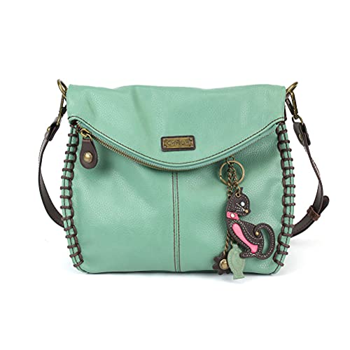 chala バッグ パッチ カバン かわいい Chala Charming Teal Crossbody Bag With Flap Top and Zipper or Shoulder Handbag (Mini Black Cat)chala バッグ パッチ カバン かわいい