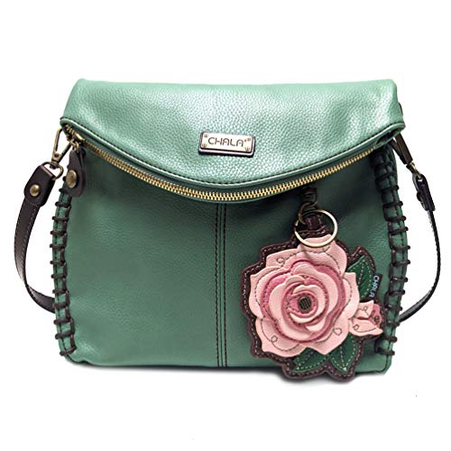 chala 御徒面子 継ぎ切れ 鞄 愛くるしい Chala Charming Teal Crossbody Bag With Flap Top and Zipper or Shoulder Handbag (Coin Purse_ Pink Rose)chala 御徒面子 継ぎ切れ 鞄 愛くるしい