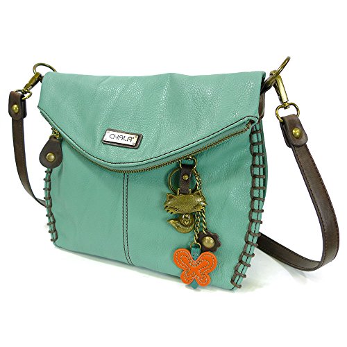 chala バッグ パッチ カバン かわいい Chala Charming Crossbody Bag With Flap Top | Flap and Zipper Cross-Body Purse or Shoulder Handbag with Metal Chain - Teal - Chala Foxchala バッグ パッチ カバン かわいい