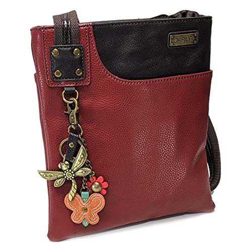 chala バッグ パッチ カバン かわいい CHALA SWING Pack Small Cross-Body Purse with Metal Mini Keychain (Burgundy_ Dragonfly with Red Flower)chala バッグ パッチ カバン かわいい