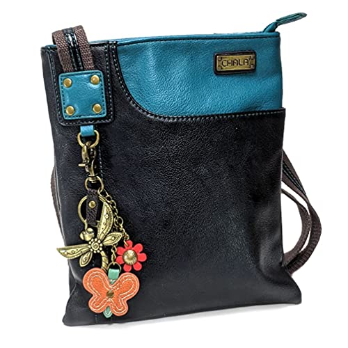 chala バッグ パッチ カバン かわいい CHALA SWING Pack Small Cross-Body Purse with Metal Mini Keychain (Black_ Dragonfly with Red Flower)chala バッグ パッチ カバン かわいい