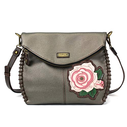 chala バッグ パッチ カバン かわいい CHALA Charming Crossbody Bag Shoulder Handbag With Flap Top and Zipper Navy/Pewter (Pewter_ Coin Purse Pink Rose)chala バッグ パッチ カバン かわいい