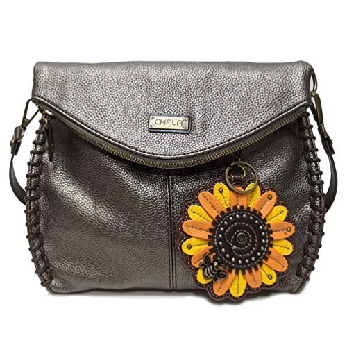 chala バッグ パッチ カバン かわいい CHALA Charming Crossbody Bag Shoulder Handbag With Flap Top and Zipper Pewter (Coin Purse_ Sunflower)chala バッグ パッチ カバン かわいい