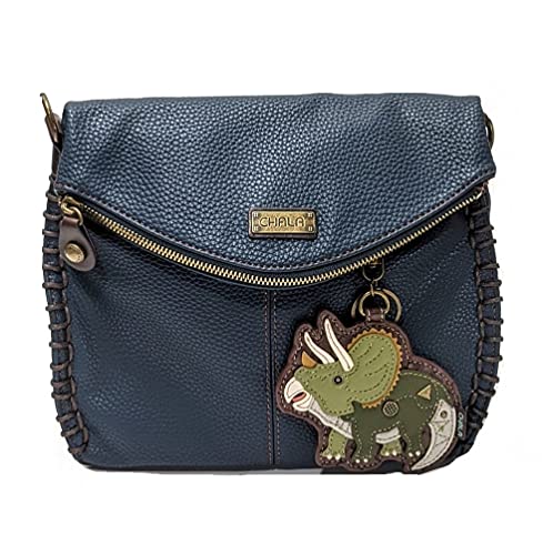 chala バッグ パッチ カバン かわいい CHALA Charming Crossbody Bag Shoulder Handbag With Flap Top and Zipper Navy/Pewter (Navy_ Dinosaur Triceratops)chala バッグ パッチ カバン かわいい|angelica