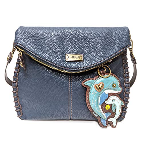 chala 御徒面子 継ぎ切れ 鞄 愛くるしい CHALA Charming Crossbody Bag - Flap Top and Key Charm インチ Navy Blue, Cross-Body or Shoulder (Coin Purse_Dolphin)chala 御徒面子 継ぎ切れ 鞄 愛くるしい