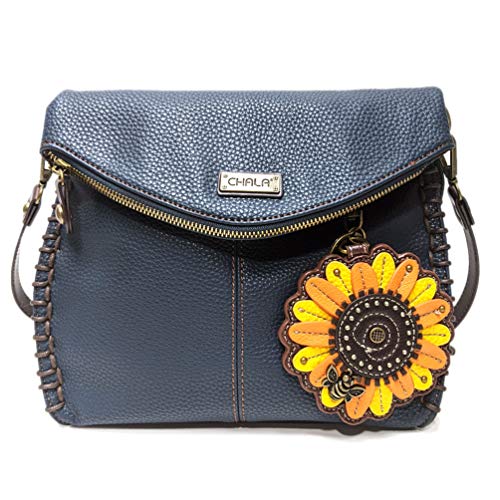 chala バッグ パッチ カバン かわいい CHALA Charming Crossbody Bag - Flap Top and Metal Key Charm in Navy Blue, Cross-Body or Shoulder (Coin Purse_Sun Flower)chala バッグ パッチ カバン かわいい|angelica
