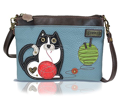 chala バッグ パッチ カバン かわいい CHALA Mini Crossbody/Purse with Convertible Strap Stylish, Compact, Versatile - Fat Cat - blue graychala バッグ パッチ カバン かわいい