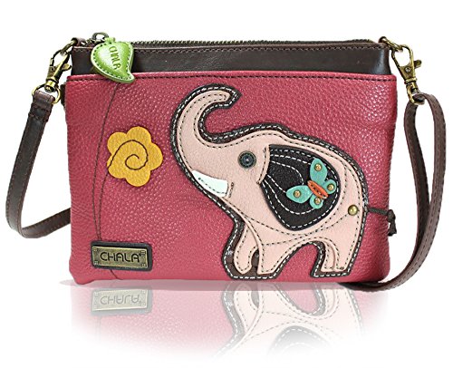 chala 御徒面子 継ぎ切れ 袋 愛くるしい CHALA Mini Crossbody Handbag, Multi Zipper, Pu Leather, Small Shoulder Purse Adjustable Strap - Elephant - Dark Pinkchala 御徒面子 継ぎ切れ 袋 愛くるしい