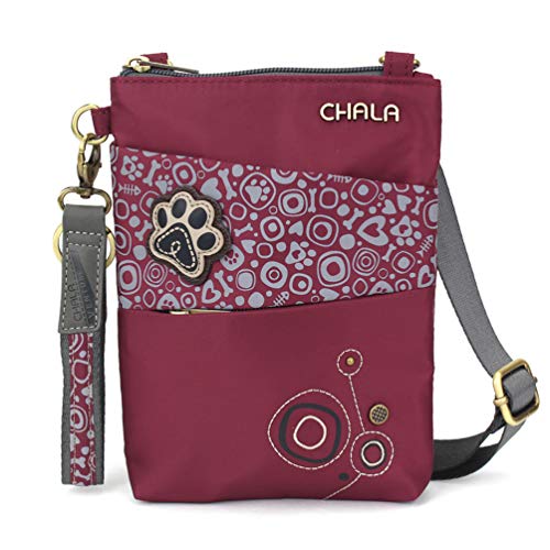 chala バッグ パッチ カバン かわいい CHALA Venture Evolution RFID Cell Phone Purse - Women Nylon/Faux Leather Xbody Handbag with Adjustable Strap - Paw Print - burgundychala バッグ パッチ カバン かわいい｜angelica 13,314円
