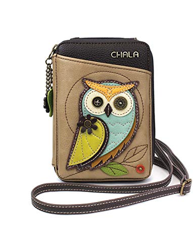 chala 紙入れ 継ぎ切れ ウォレット チャラ CHALA Wallet Crossbody Cell Phone Purse - Women Faux Leather Multicolor Handbag with Adjustable Strap - Owl A - taupechala 紙入れ 継ぎ切れ ウォレット チャラ